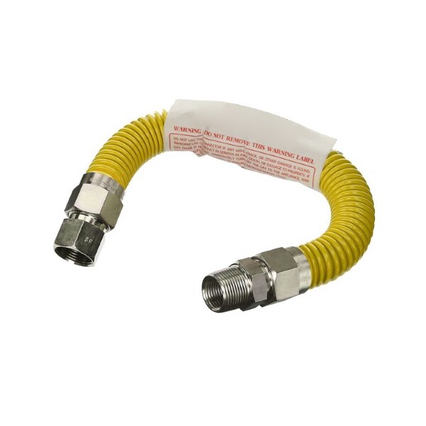 Flextron Gas Line Hose 3/8'' O.D.x18'' Len 1/2" FIPx3/8" MIP Fittings Yellow Coated Stainless Steel Flexible FTGC-YC14-18F - main